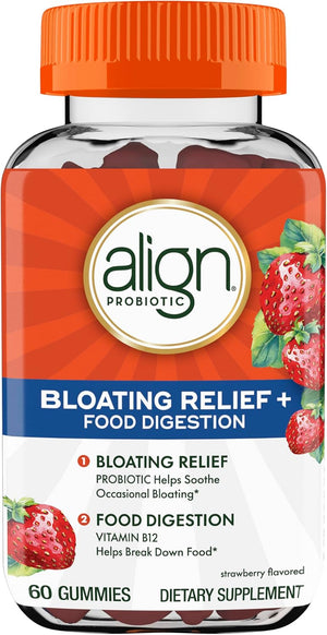 Align Probiotic, Bloating Relief + Food Digestion, Probiotics for Women and Men, Probiotic Helps Soothe Occasional Bloating*, With Vitamin B12 to Help Break Down Food into Cellular Energy*,60 Gummies