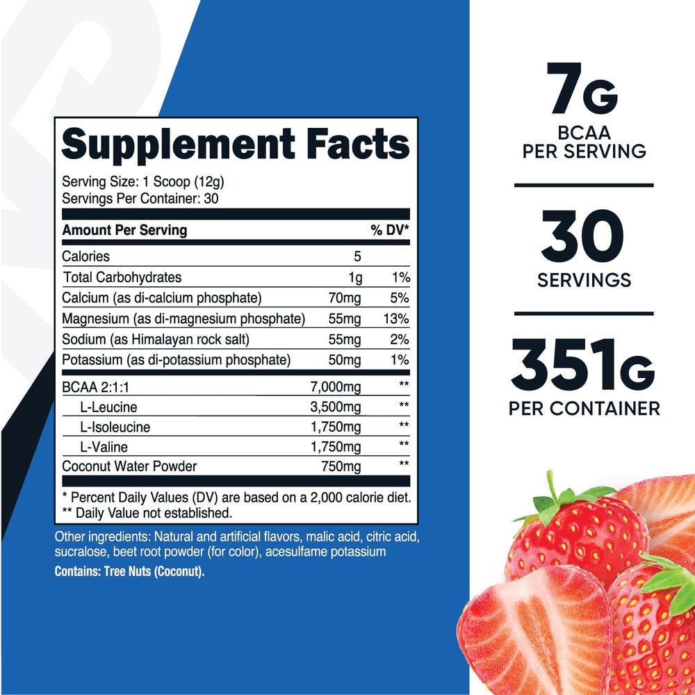 Nutricost BCAA + Hydration Powder (Strawberry, 30 Servings) - Branched Chain Amino Acids with Hydration Complex, Gluten Free, Non-GMO, Vegetarian