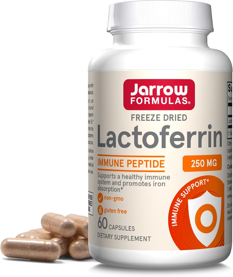 Jarrow Formulas Lactoferrin 250 mg - Immune-Supporting Glycoprotein - for Healthy Immune System Support & Iron Absorption - Freeze Dried - Gluten Free - Non-GMO - 60 Capsules (Servings), Pack of 12