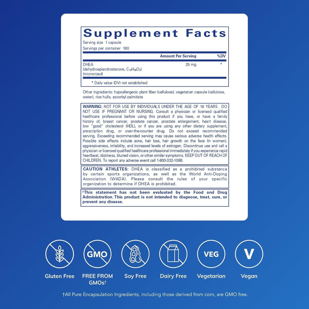 Pure Encapsulations DHEA 25 mg - Supplement for Immune Support, Hormone Balance, Metabolism Support, and Energy Levels* - with Micronized DHEA - 180 Capsules