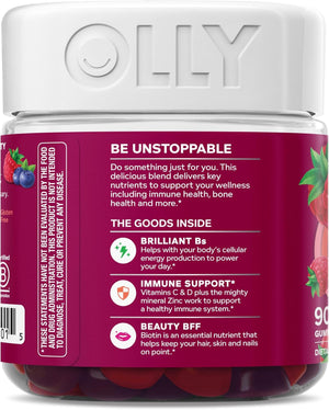 OLLY Women's Daily Multivitamin Gummy, Vitamins A, D, C, E, Biotin, Folic Acid, Adult Chewable Vitamin, Berry Flavor, 65 Day Supply - 130 Count