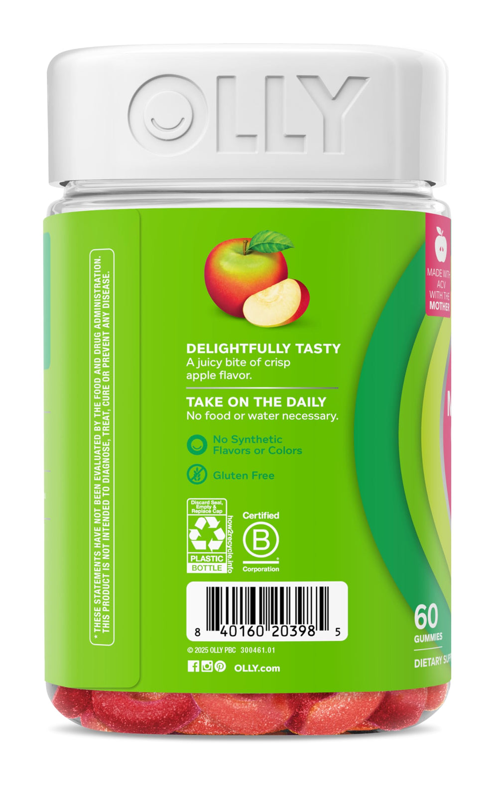 OLLY Metabolism Gummy Rings, Apple Cider Vinegar, Vitamin B12, Chromium, Energy and Digestive Health, Chewable Supplement, Apple Flavor - 30 Count