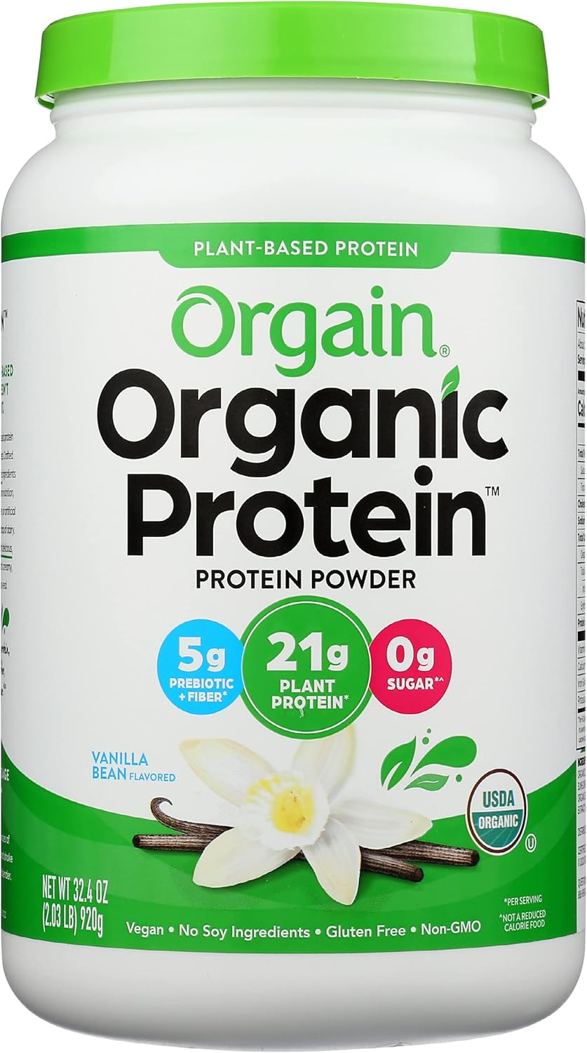 Orgain Organic Plant-Based Protein Powder, Vanilla Bean, 21g Protein, USDA Certified Organic, Soy Free, Gluten Free & Non-GMO, 2.03 Lb (Pack of 1)