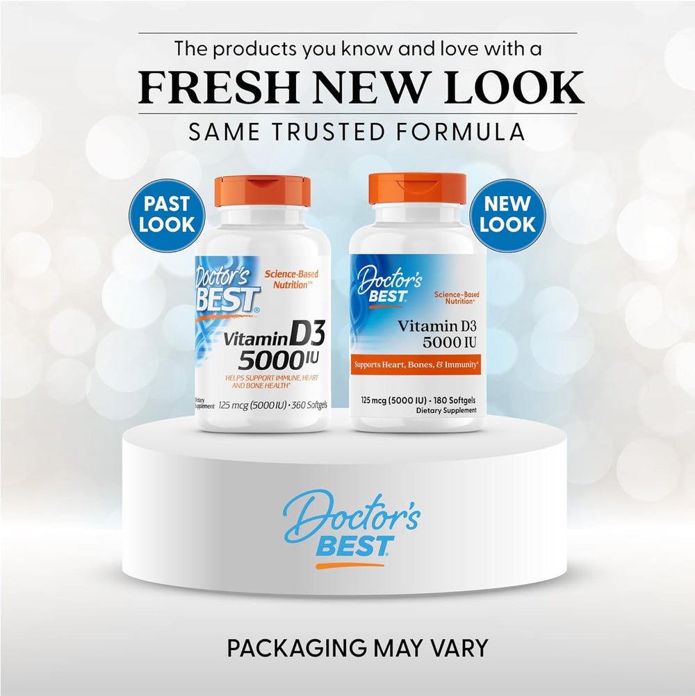 Doctor'S Best Vitamin D3, Capsule 5, 000 Iu for Healthy Bones, Teeth, Heart & Immune Support, Non-GMO, Gluten-Free, Soy Free, 720 Count (Pack of 1)