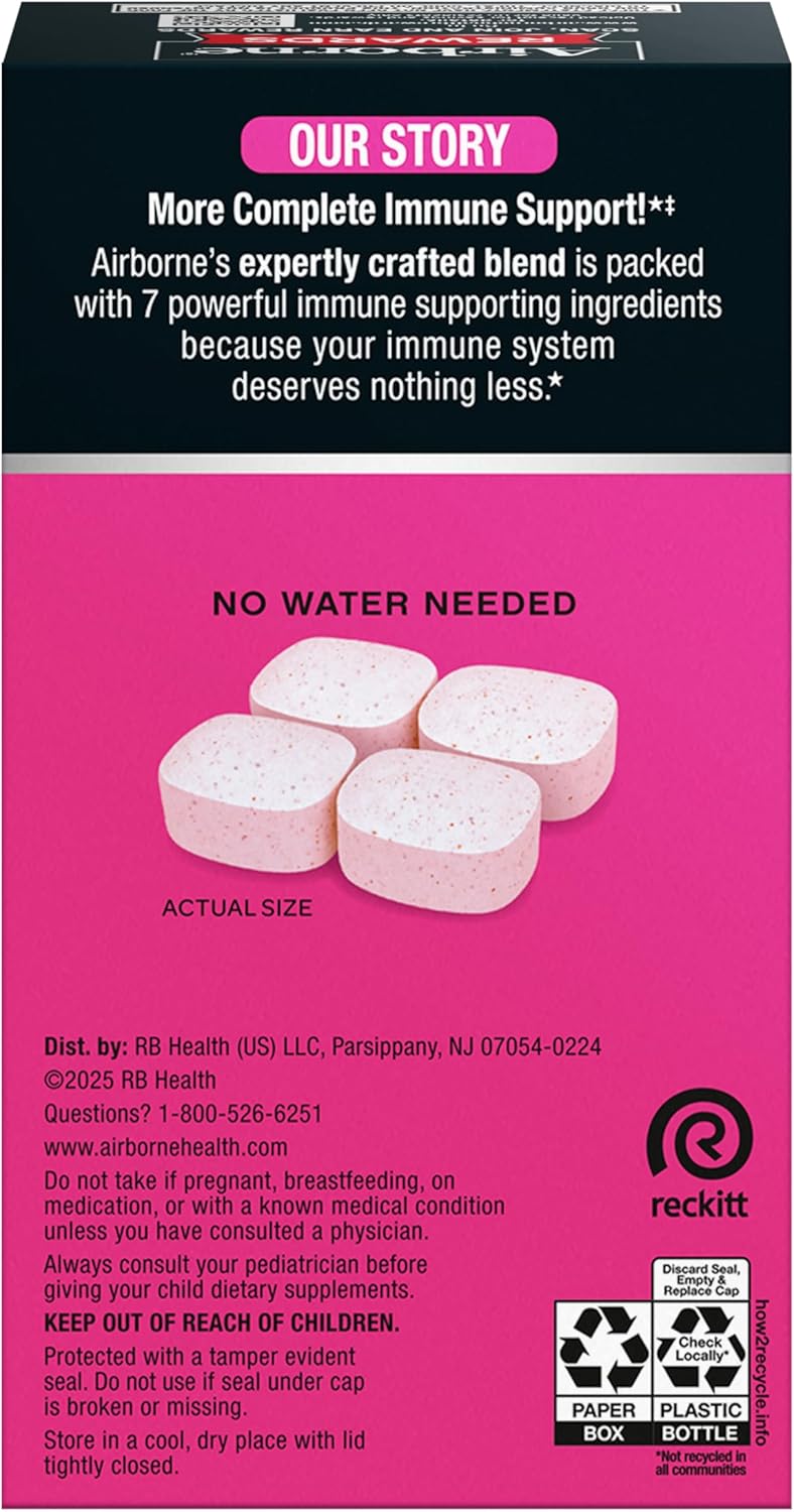 Airborne Berry Chewable Tablets, 64 count - 1000mg of Vitamin C - Immune Support Supplement