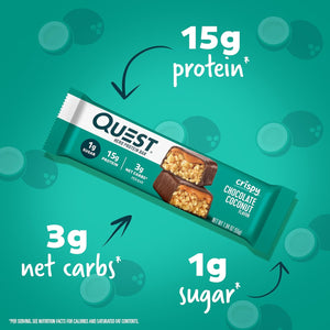 Quest Chocolate Coconut Hero Protein Bar 15g Protein 12 Count and Mini Chocolate Chip Cookie Dough Protein Bars 14 Count