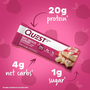 Quest Cookies & Cream and White Chocolate Raspberry Protein Bars Bundle, 18-20g Protein, 1g Sugar, Gluten Free, Keto Friendly, 12 Count