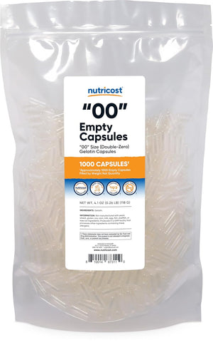 Nutricost Empty Capsules Gelatin Size 00-1,000 Clear Empty 00 Gelatin Capsules - Halal Certified, Non-GMO, Soy Free, Gluten Free