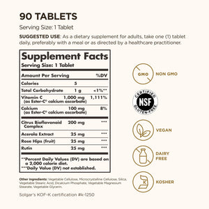 Solgar Ester-C Plus 1000 mg Vitamin C (Ascorbate Complex), 60 Tablets - Gentle On The Stomach & Non Acidic - Antioxidant & Immune System Support - Non GMO, Vegan, Gluten-Free, Kosher - 60 Servings
