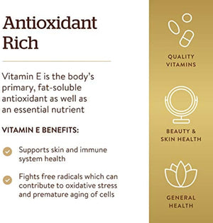 Solgar Vitamin E 268 MG (400 IU) (d-Alpha Tocopherol & Mixed Tocopherols), 100 Softgels - Supports Immune System & Skin Nutrition - Natural Antioxidant - Gluten Free, Dairy Free - 100 Servings