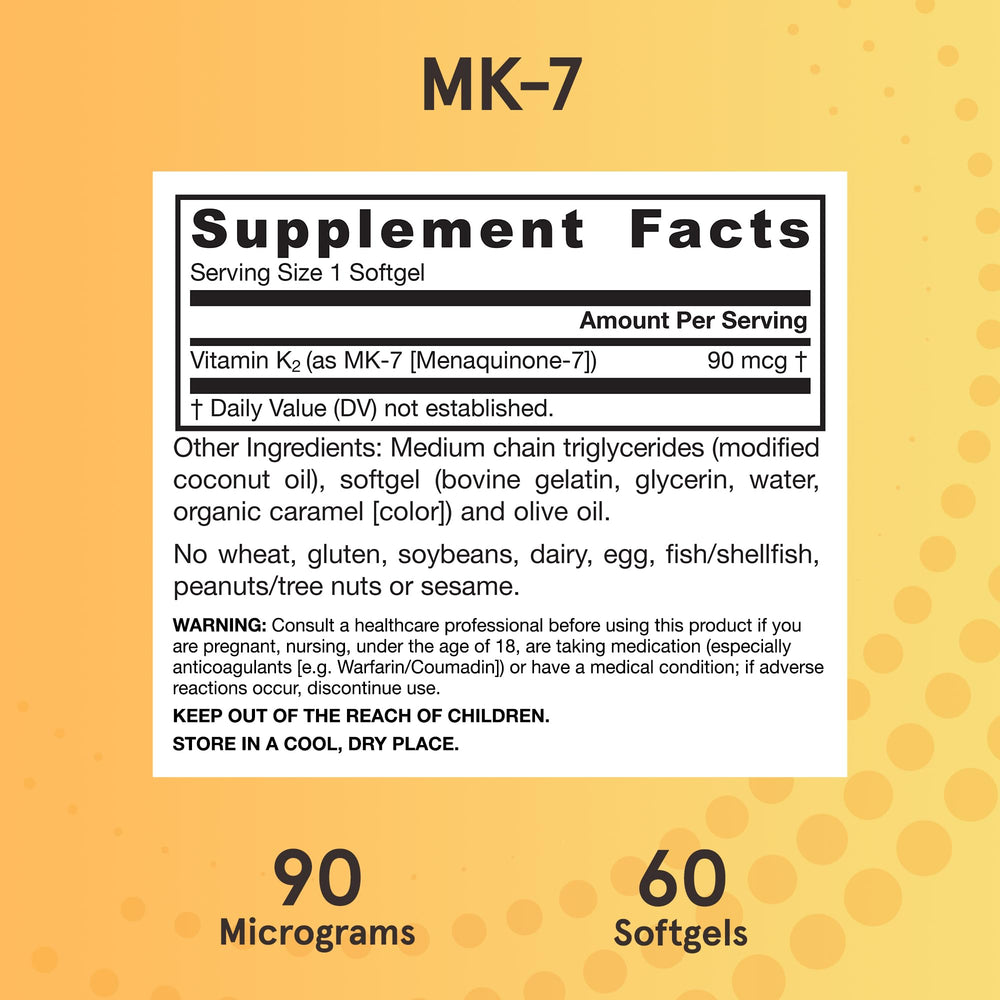Jarrow Formulas MK-7 90 mcg - Bioactive Form of Vitamin K2-120 Servings (Softgels) - for Bone & Cardiovascular Health - Vitamin K2 MK-7 Dietary Supplement - Gluten Free