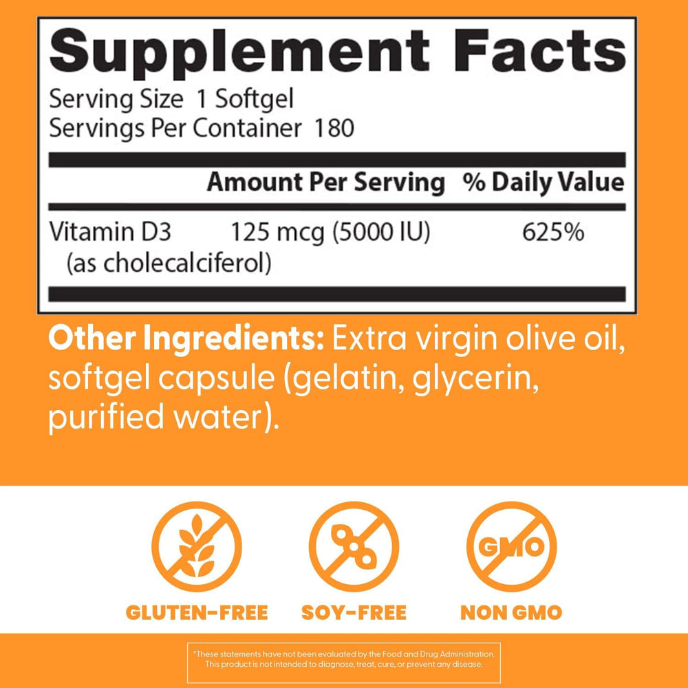 Doctor'S Best Vitamin D3, Capsule 5, 000 Iu for Healthy Bones, Teeth, Heart & Immune Support, Non-GMO, Gluten-Free, Soy Free, 720 Count (Pack of 1)