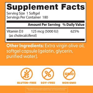 Doctor'S Best Vitamin D3, Capsule 5, 000 Iu for Healthy Bones, Teeth, Heart & Immune Support, Non-GMO, Gluten-Free, Soy Free, 720 Count (Pack of 1)