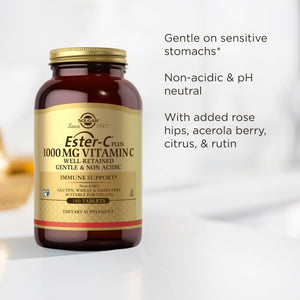 Solgar Ester-C Plus 1000 mg Vitamin C (Ascorbate Complex), 60 Tablets - Gentle On The Stomach & Non Acidic - Antioxidant & Immune System Support - Non GMO, Vegan, Gluten-Free, Kosher - 60 Servings