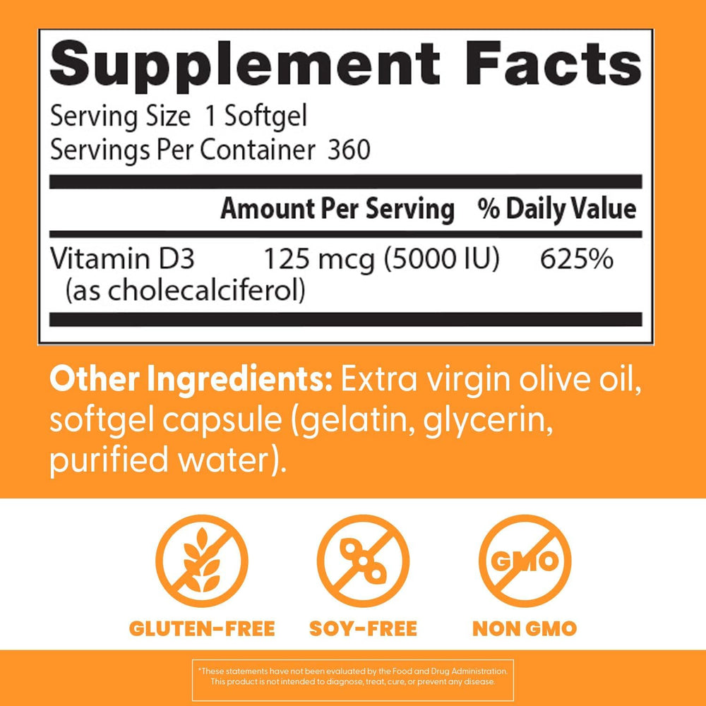 Doctor'S Best Vitamin D3, Capsule 5, 000 Iu for Healthy Bones, Teeth, Heart & Immune Support, Non-GMO, Gluten-Free, Soy Free, 720 Count (Pack of 1)