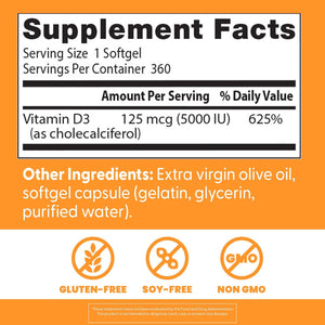 Doctor'S Best Vitamin D3, Capsule 5, 000 Iu for Healthy Bones, Teeth, Heart & Immune Support, Non-GMO, Gluten-Free, Soy Free, 720 Count (Pack of 1)