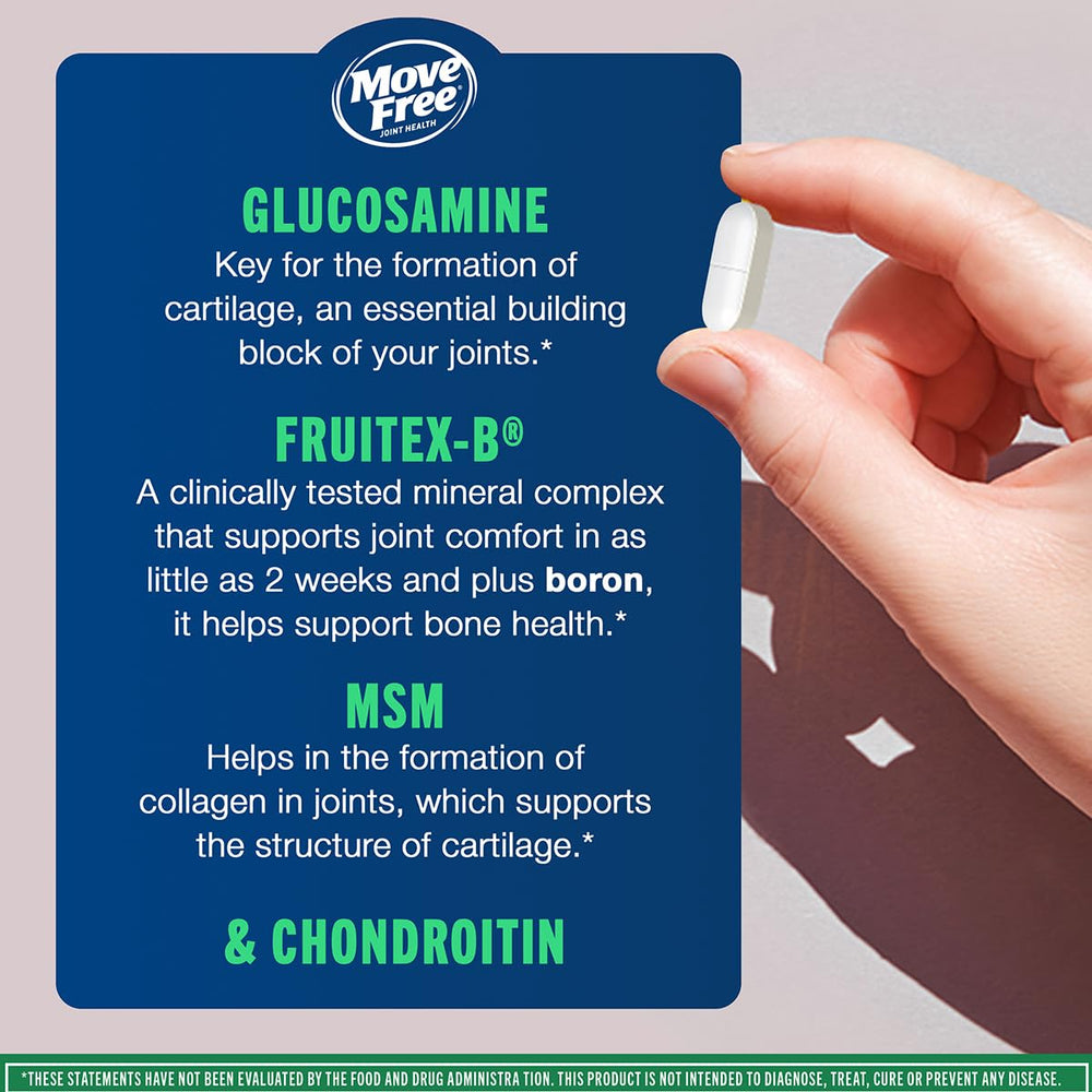 Move Free Advanced Glucosamine Chondroitin MSM Joint Support Supplement, Supports Mobility, Comfort, Strength, Flexibility & Bone, 120 Tablets/40 Servings