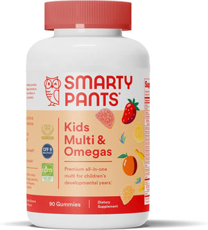 SmartyPants Kids Multivitamin Gummies: Omega 3 Fish Oil (EPA/DHA), Vitamin D3, C, Vitamin B12, B6, A, K & Zinc for Immune Support, Biotin, Gluten Free, Three Fruit Flavors, 120 Count (30 Day Supply)