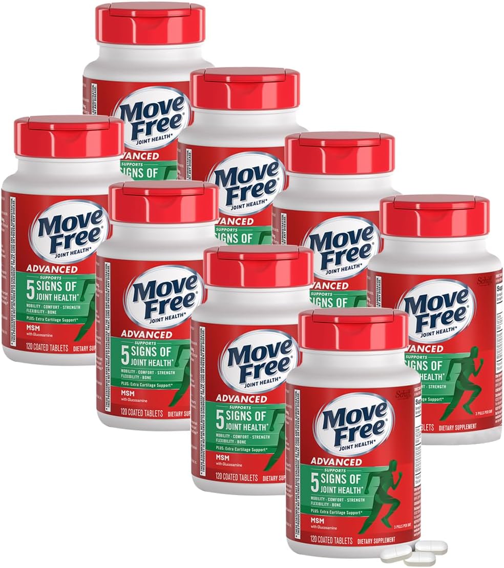 Move Free Advanced Glucosamine Chondroitin MSM Joint Support Supplement, Supports Mobility, Comfort, Strength, Flexibility & Bone, 120 Tablets/40 Servings (8 Pack)