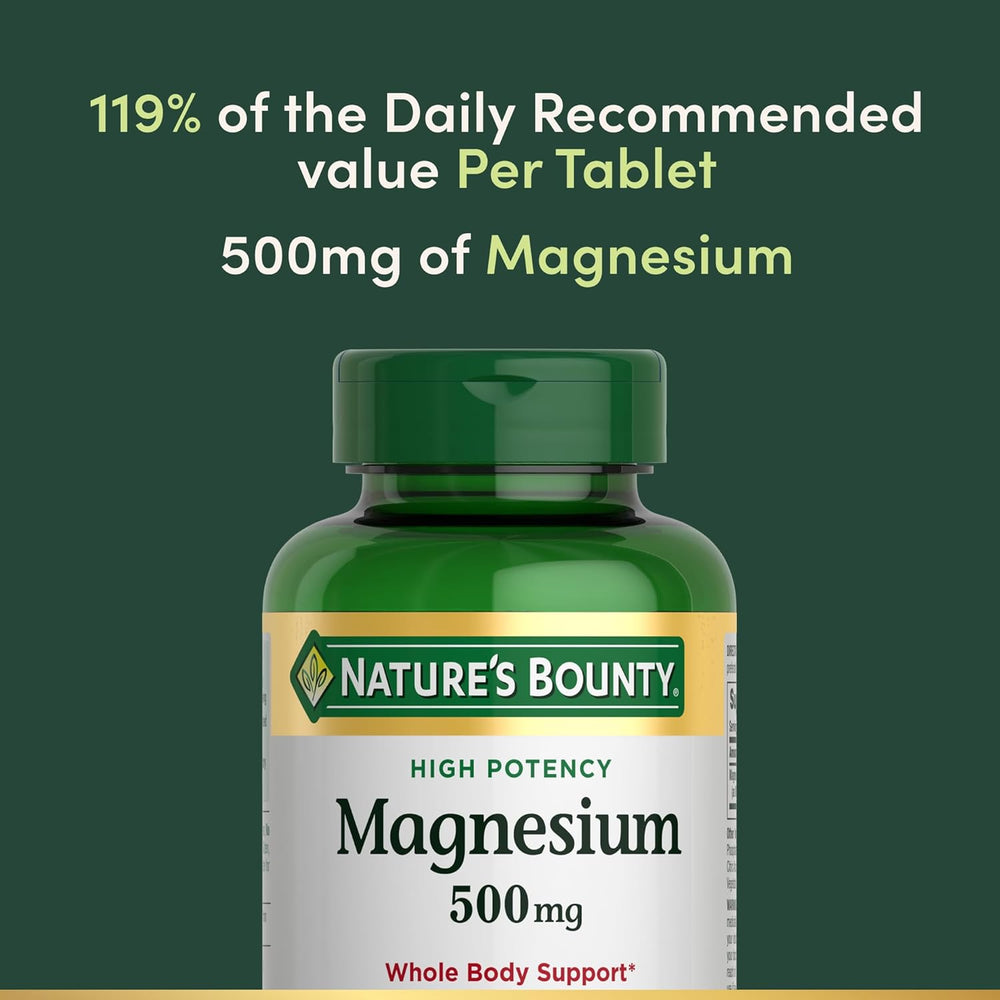 Nature's Bounty Magnesium Supplements 500mg Tablets, Support Bone & Muscle Health, 200 Count (Pack of 2)