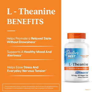 Doctor's Best L-Theanine Contains Suntheanine, Helps Reduce Stress & Sleep, Non-GMO, Gluten Free, Vegan, 150 mg (DRB-00197), 90 Count