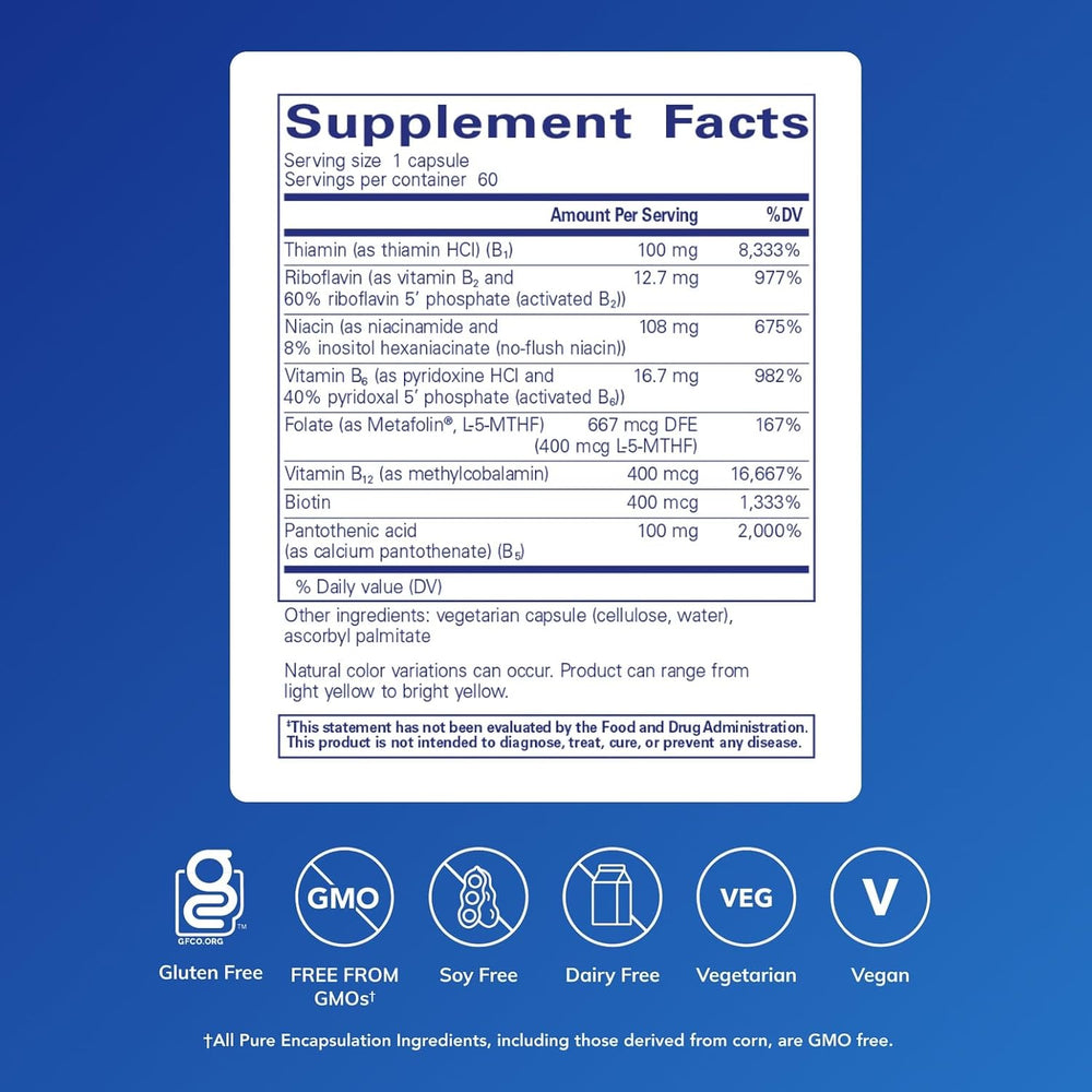 Pure Encapsulations B-Complex Plus - B Vitamins Supplement to Support Neurological Health, Cardiovascular Health, Energy Levels & Nervous System Support* - with Vitamin B12 & More - 120 Capsules
