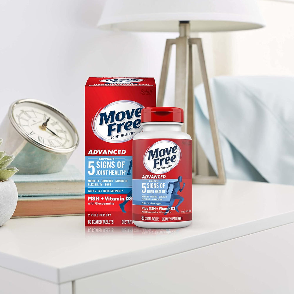 Glucosamine Chondroitin MSM & Vitamin D3 Joint Health Supplement, Move Free Advanced Joint Support Tablets For Men & Women (80cnt box), With Vitamin D3 To Support Bone & Immune Health