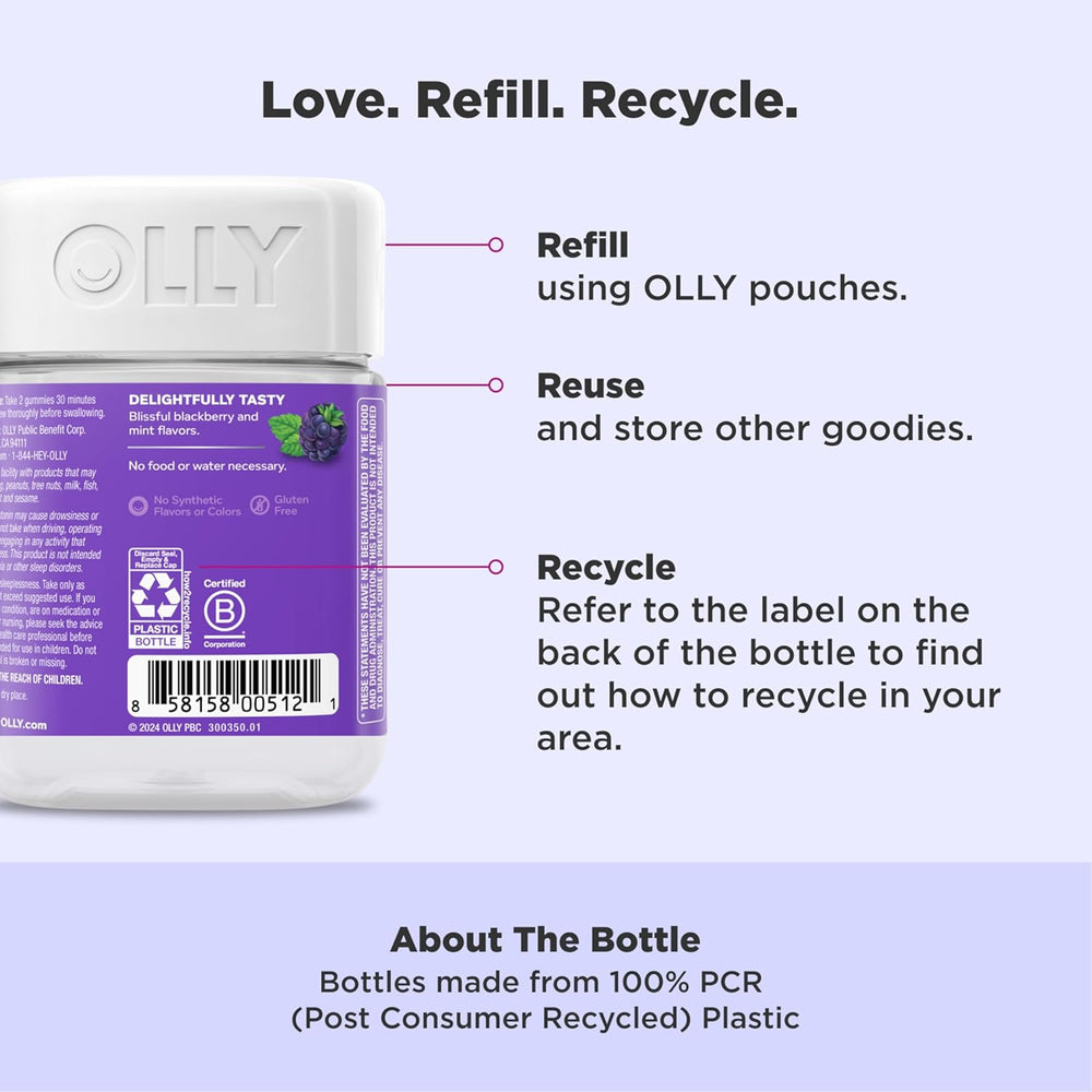 OLLY Sleep Gummy, 3mg Melatonin, L-Theanine, Chamomile, Lemon Balm, Sleep Aid, BlackBerry, 90 Count