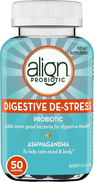 Align Probiotic, Digestive De-stress, Probiotic for Women and Men with Ashwagandha, Helps with a Healthy Response to Stress, Gluten Free, Soy Free, Vegetarian, 50 Gummies