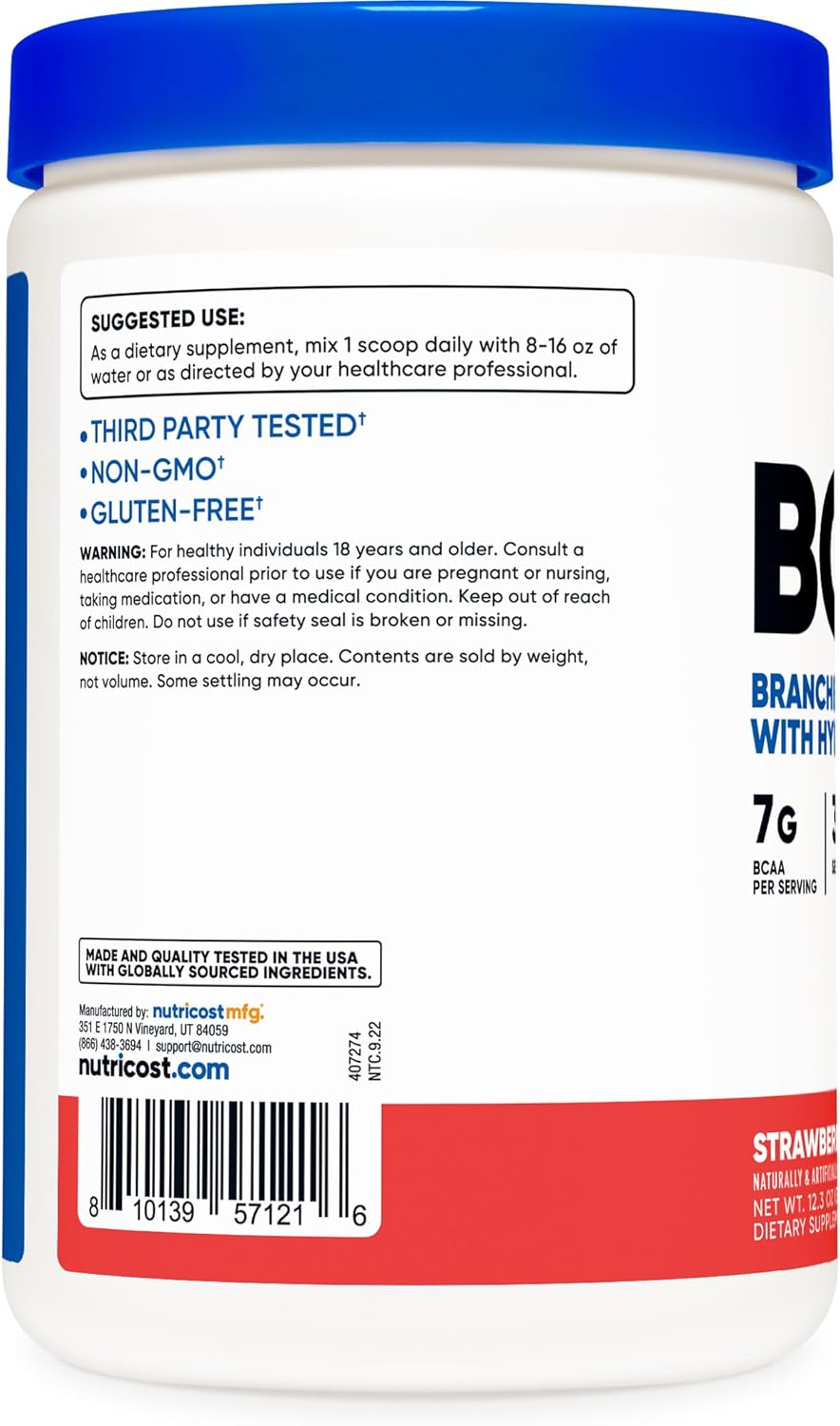 Nutricost BCAA + Hydration Powder (Strawberry, 30 Servings) - Branched Chain Amino Acids with Hydration Complex, Gluten Free, Non-GMO, Vegetarian
