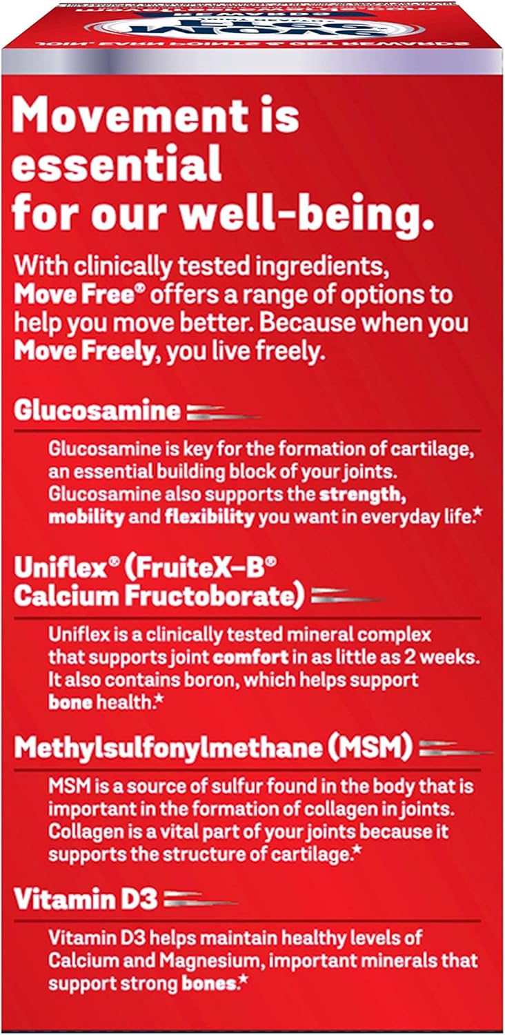 Glucosamine Chondroitin MSM & Vitamin D3 Joint Health Supplement, Move Free Advanced Joint Support Tablets For Men & Women (80cnt box), With Vitamin D3 To Support Bone & Immune Health