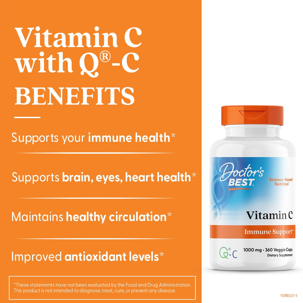 Doctor's Best Vitamin C with Q-C, Immune Support, Non-GMO, Gluten Free, Soy Free, Vegan 360 Veggie Caps