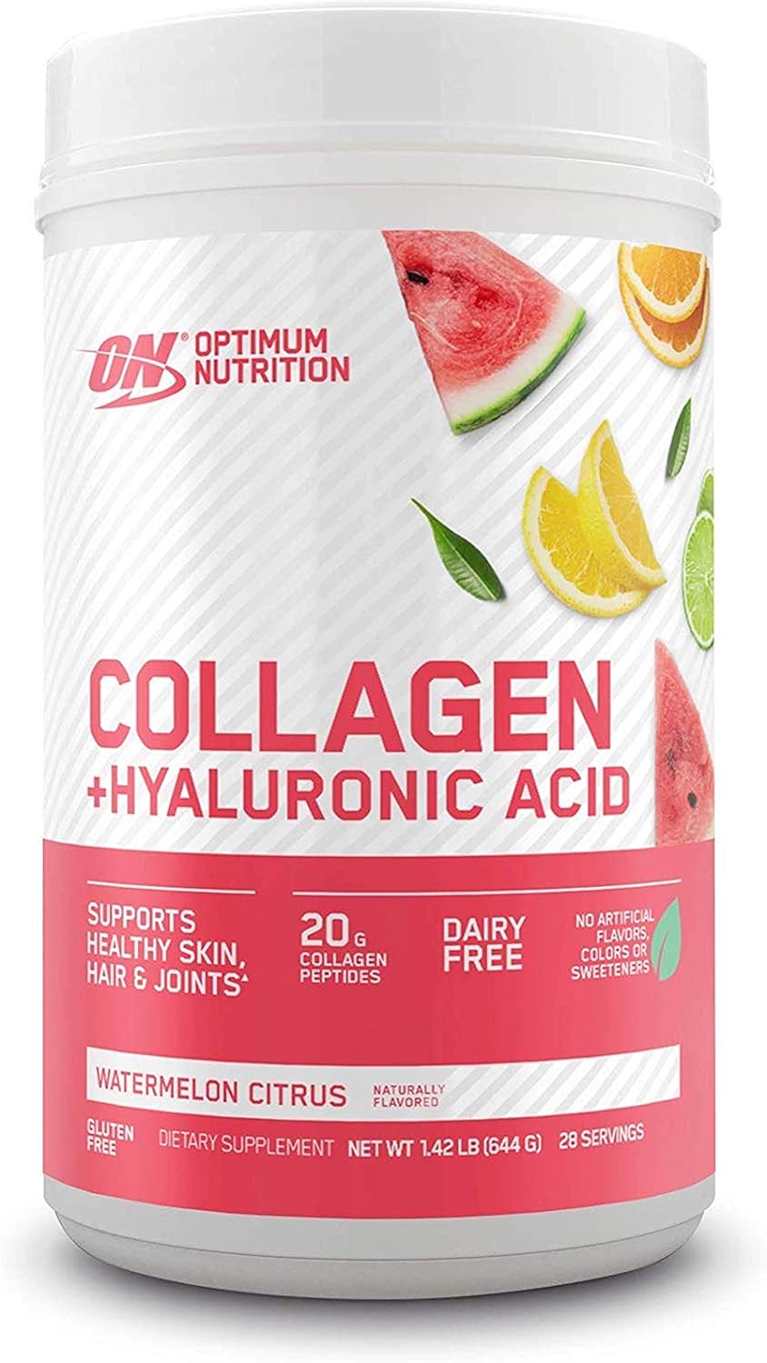 Collagen Peptides Powder By Optimum Nutrition, Vitamin C & D for Immune Support, 20g Hydrolyzed Collagen with Hyaluronic Acid, Watermelon Citrus, 28 Servings, Supports Healthy Skin, Hair & Joints