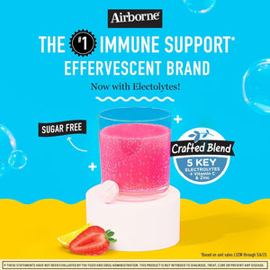 Airborne Immune Support Supplement with Electrolytes Vitamin C Zinc, Sugar Free Effervescent Replenisher – 10 Fizzy Drink Tablets (Strawberry Lemonade)