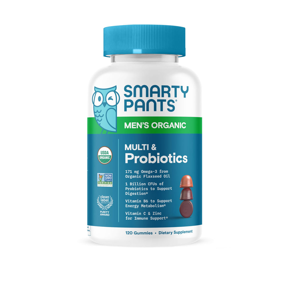 SmartyPants Multivitamin for Men, Organic Gummies: Methylfolate, Omega 3 (ALA), Vitamin D3, C, Vitamin B12, B6, A, K & Zinc for Immune Support, Biotin, Vegetarian, 120 Gummies (30 Day Supply)