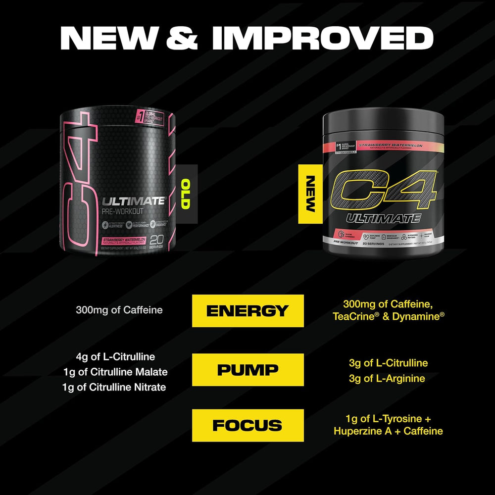 Cellucor C4 Ultimate Pre Workout Powder Strawberry Watermelon - Sugar Free Preworkout Energy Supplement for Men & Women - 300mg Caffeine + 3.2g Beta Alanine + 2 Patented Creatines - 20 Servings
