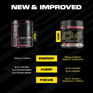 Cellucor C4 Ultimate Pre Workout Powder Strawberry Watermelon - Sugar Free Preworkout Energy Supplement for Men & Women - 300mg Caffeine + 3.2g Beta Alanine + 2 Patented Creatines - 20 Servings