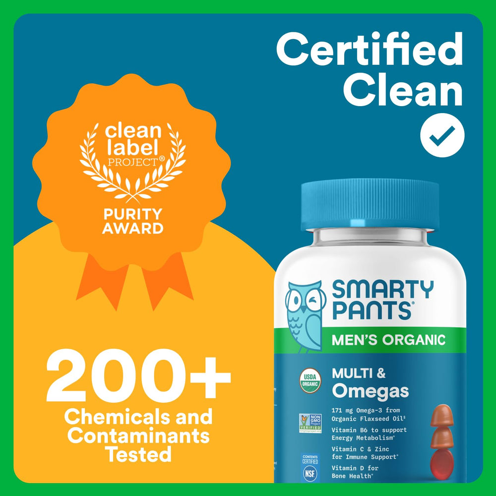 SmartyPants Multivitamin for Men, Organic Gummies: Methylfolate, Omega 3 (ALA), Vitamin D3, C, Vitamin B12, B6, A, K & Zinc for Immune Support, Biotin, Vegetarian, 120 Gummies (30 Day Supply)