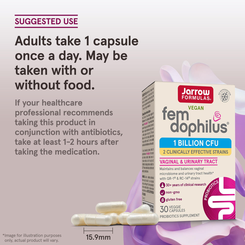 Jarrow Formulas Fem-Dophilus Probiotics 1 Billion CFU with 2 Science-Backed Strains, Dietary Suppl for Vaginal and Urinary Tract Supp,60 Veggie Caps,Up to a 60 Day Supply, Shelf-Stable,12 Packs
