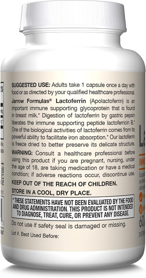 Jarrow Formulas Lactoferrin 250 mg - Immune-Supporting Glycoprotein - for Healthy Immune System Support & Iron Absorption - Freeze Dried - Gluten Free - Non-GMO - 60 Capsules (Servings), Pack of 12