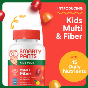 SmartyPants Kids Multivitamin & Fiber Gummies: Prebiotic Fiber to Support Kids Digestion with Vitamin D3, C, Vitamin B12, B6, A, Zinc, Biotin, Folate, Three Fruit Flavors, 90 Count (30 Day Supply)