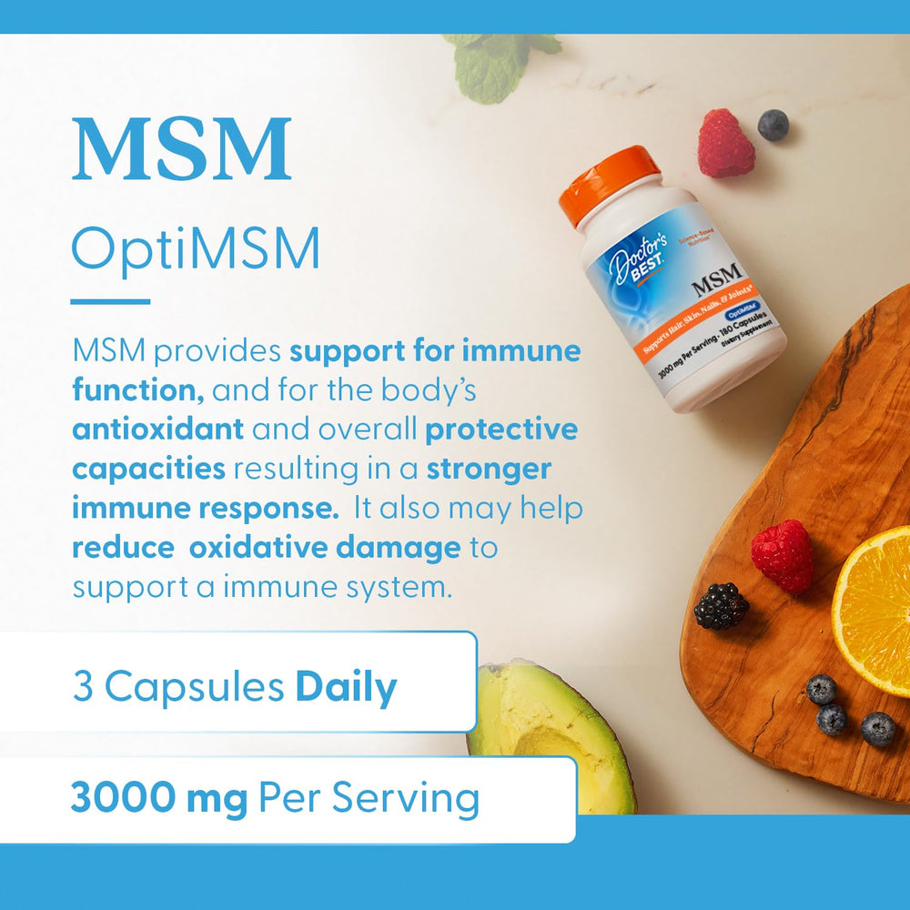 Doctors Best MSM, Supports Hair, Skin, Nails, & Joints, Non-GMO, Gluten Free, 3000 mg Per Serving, 180 Capsules