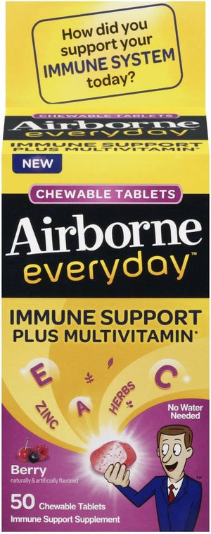 Airborne Everyday Immune Support Plus Multivitamin, Chewable Tablets, Berry 50 Ea
