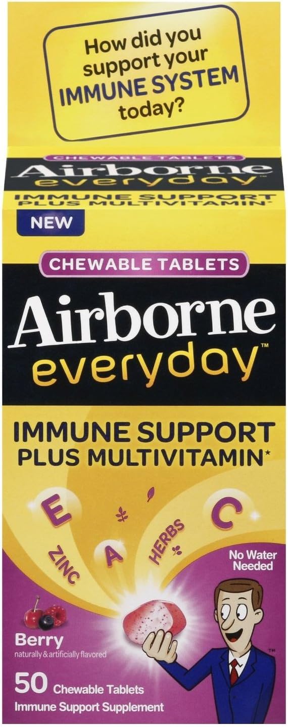 Airborne Everyday Immune Support Plus Multivitamin, Chewable Tablets, Berry 50 Ea