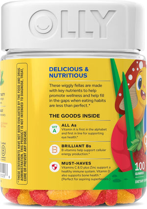 OLLY Kids Multivitamin Gummy Worms, Overall Health and Immune Support, Vitamins and Minerals A, C, D, E, Bs and Zinc, Chewable Supplement, Sour Fruit Punch, 45 Day Supply (70 Count)