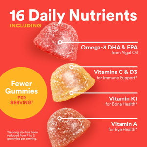 SmartyPants Kids Multivitamin Gummies: Omega 3 Fish Oil (EPA/DHA), Vitamin D3, C, Vitamin B12, B6, A, K & Zinc for Immune Support, Biotin, Gluten Free, Three Fruit Flavors, 120 Count (30 Day Supply)