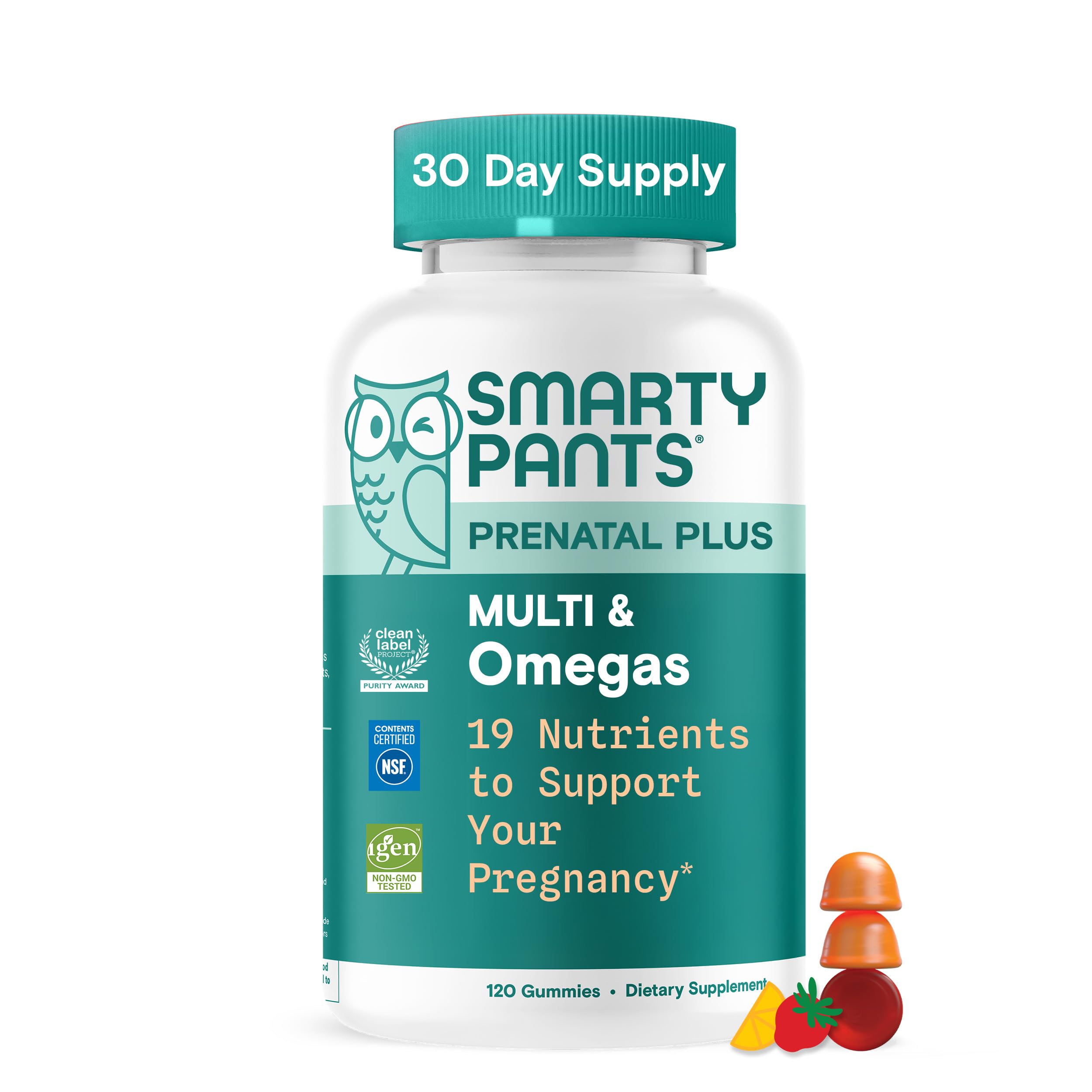 SmartyPants Prenatal Multivitamin Gummies - Improved Formula: Omega 3 (DHA/EPA), Methylfolate, Biotin, Vitamin D3, C, Vitamin B12, B6, Vitamin A, K & Zinc, Gluten Free, 120 Count (40 Day Supply)