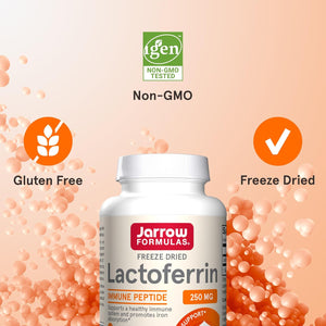 Jarrow Formulas Lactoferrin 250 mg - Immune-Supporting Glycoprotein - for Healthy Immune System Support & Iron Absorption - Freeze Dried - Gluten Free - Non-GMO - 60 Capsules (Servings), Pack of 12