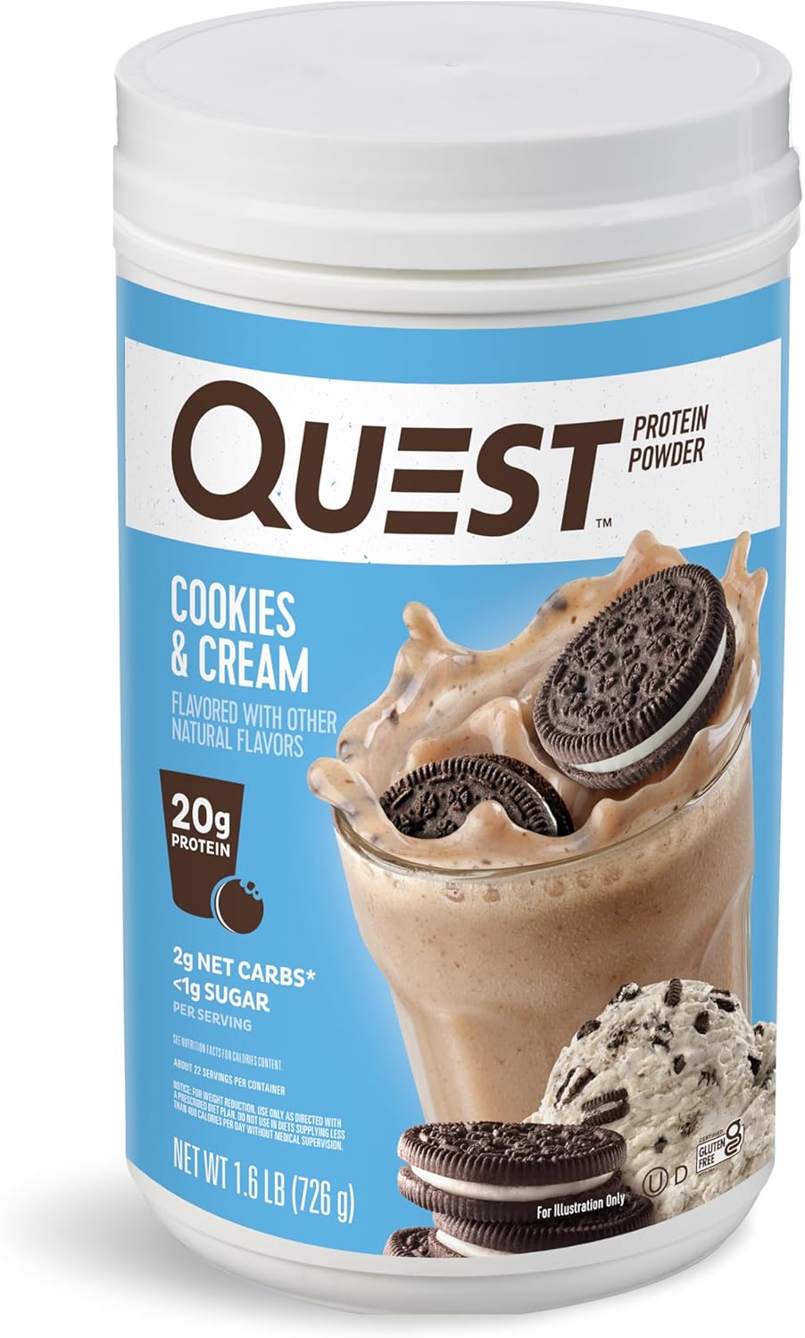 Quest Peanut Butter 23g & Cookies Cream 20g Protein Powders, Low Carb Gluten Free, 43 & 24 Servings