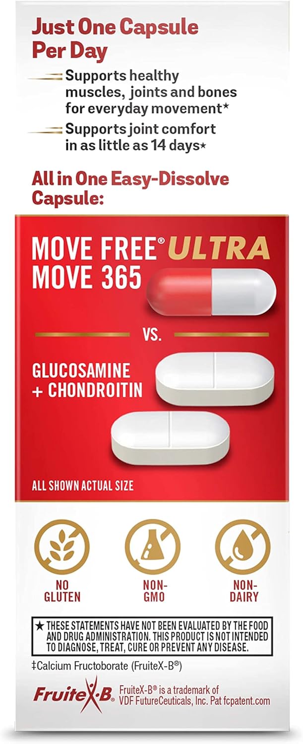 Move Free Ultra 365 with Triple Action Joint Support - Magnesium Vitamin D3 & Calcium Fructoborate - Supports Muscle Joint & Bone in 1 Capsule Per Day, 120 Capsules (120 Servings)*